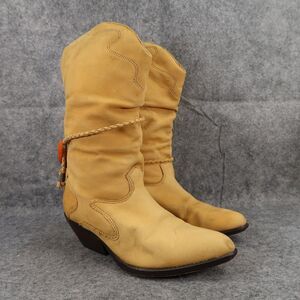Zodiac Shoes Womens 6.5 Boots Western Leather Bolo Z Line Vintage Fashion Yellow